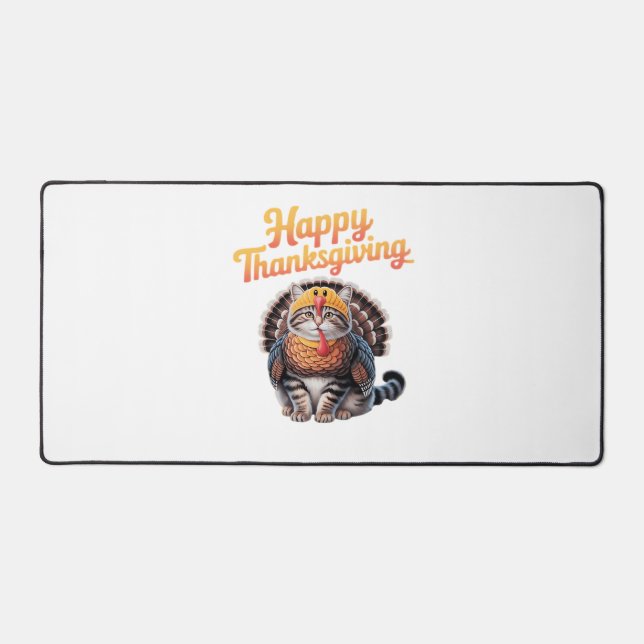 Happy Thanksgiving Cat Turkey Day Fall Classic T-S Desk Mat (Front)