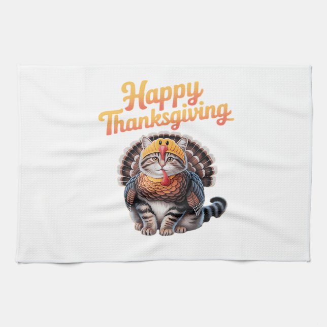 Happy Thanksgiving Cat Turkey Day Fall Classic T-S Kitchen Towel (Horizontal)
