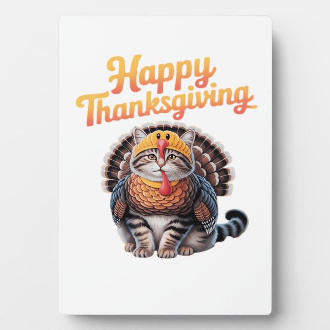 Happy Thanksgiving Cat Turkey Day Fall Classic T-S Plaque (Front)