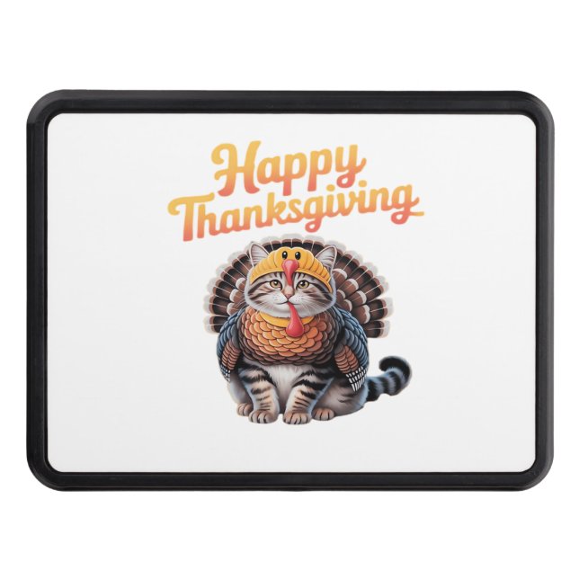 Happy Thanksgiving Cat Turkey Day Fall Classic T-S Trailer Hitch Cover (Front)