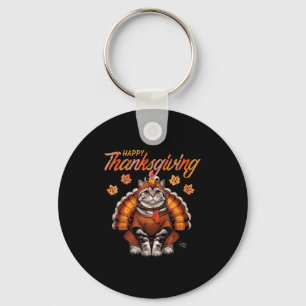 Happy Thanksgiving Cat Turkey Day Fall Women Girls Keychain