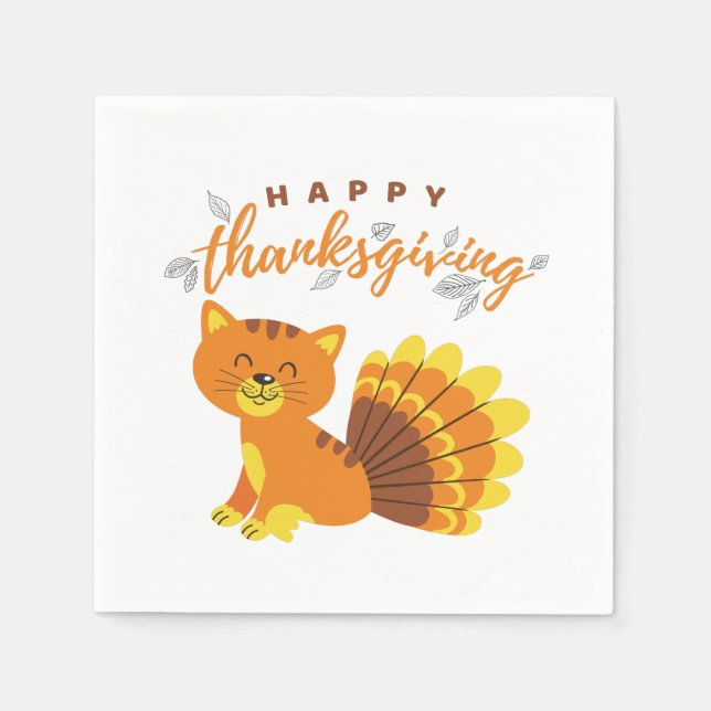 Happy Thanksgiving Cat Turkey Paper Napkin (Front)