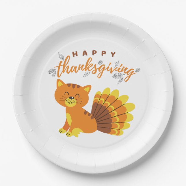 Happy Thanksgiving Cat Turkey Paper Plate (Front)