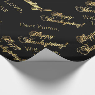 Happy Thanksgiving Chic Black Faux Gold Foil Text Wrapping Paper