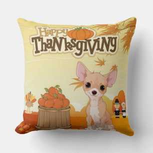Happy Thanksgiving  Chihuahua Throw Pillow
