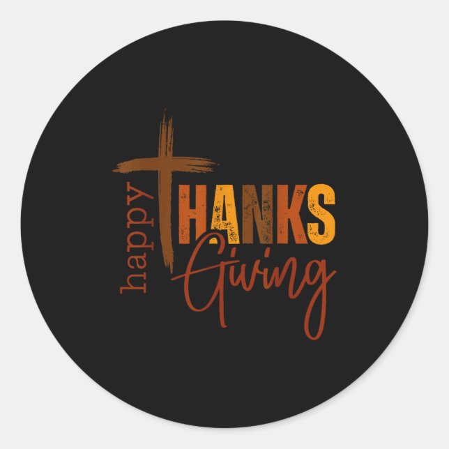 Happy Thanksgiving Christian Cross Turkey Pumpkin  Classic Round Sticker (Front)