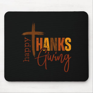 Happy Thanksgiving Christian Cross Turkey Pumpkin Mouse Pad