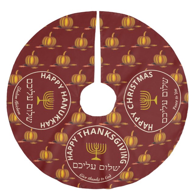 Happy Thanksgiving Christmas Hanukkah MULTI Custom Brushed Polyester Tree Skirt (Front)