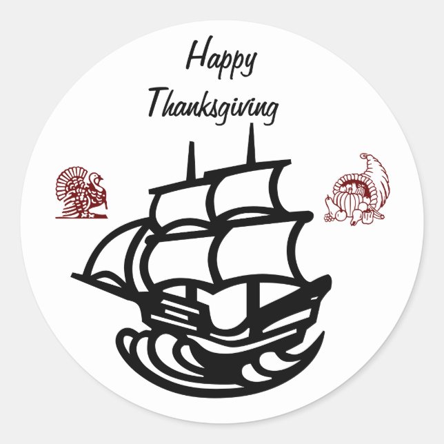 HAPPY THANKSGIVING CLASSIC ROUND STICKER (Front)