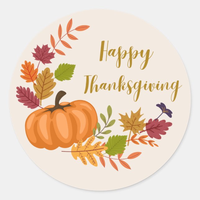 Happy Thanksgiving Classic Round Sticker (Front)