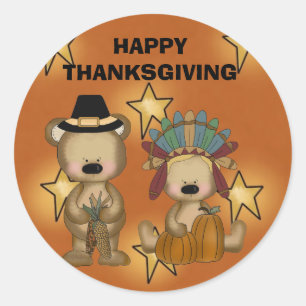 HAPPY THANKSGIVING CLASSIC ROUND STICKER