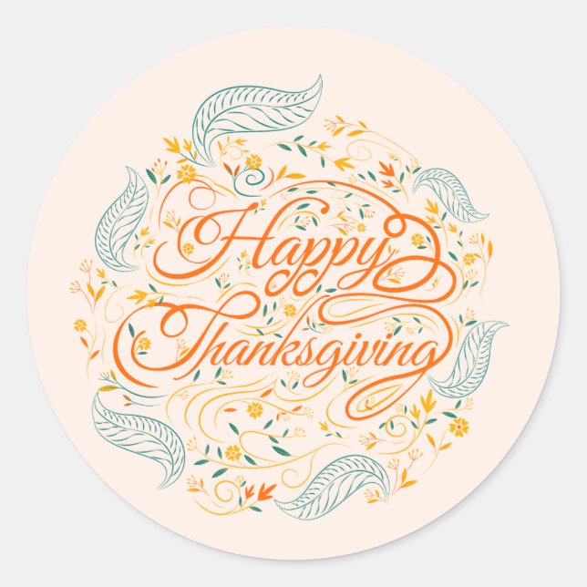 Happy Thanksgiving Classic Round Sticker (Front)