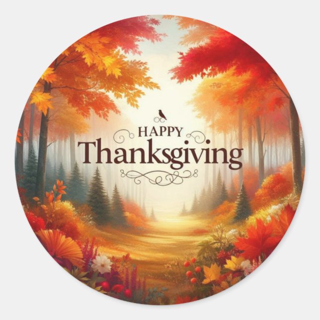 Happy Thanksgiving Classic Round Sticker (Front)