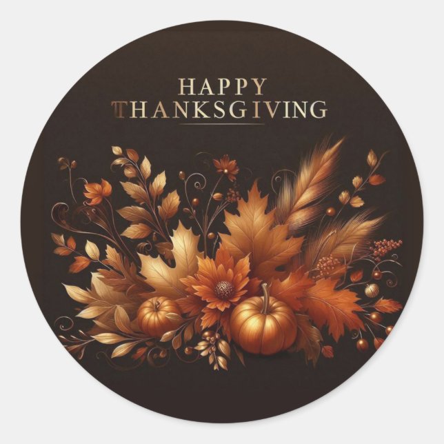 Happy Thanksgiving Classic Round Sticker (Front)