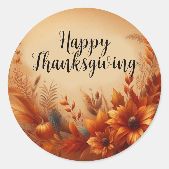 Happy Thanksgiving Classic Round Sticker (Front)