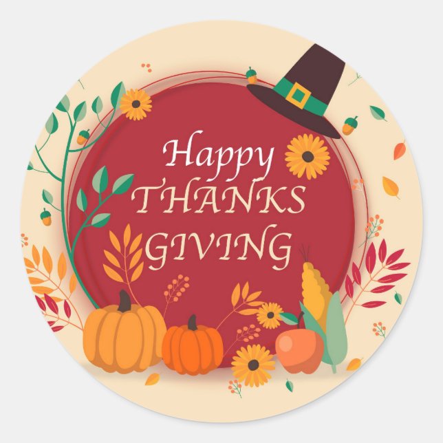 Happy Thanksgiving Classic Round Sticker (Front)