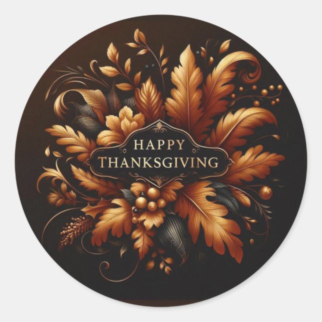 Happy Thanksgiving Classic Round Sticker (Front)