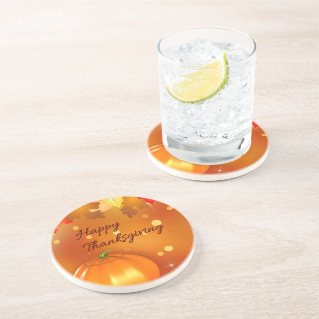 Happy Thanksgiving Colorful Autumn Leaves Coaster (Side)