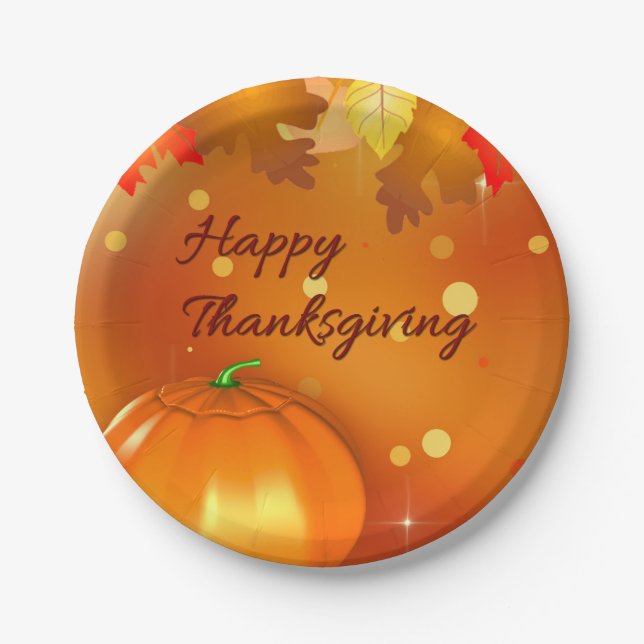 Happy Thanksgiving Colorful Autumn Leaves Paper Plate (Front)