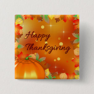 Happy Thanksgiving Colourful Autumn Leaves 2 Inch Square Button
