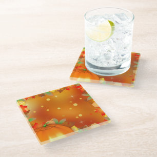 Happy Thanksgiving Colourful Autumn Leaves Glass Coaster
