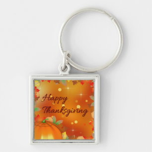 Happy Thanksgiving Colourful Autumn Leaves Keychain