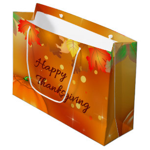 Happy Thanksgiving Colourful Autumn Leaves Large Gift Bag