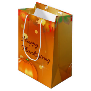 Happy Thanksgiving Colourful Autumn Leaves Medium Gift Bag