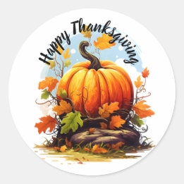 Happy Thanksgiving colourful pumpkin  Classic Round Sticker