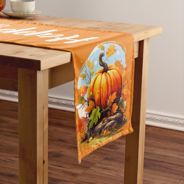 Happy Thanksgiving colourful pumpkin  Medium Table Runner (In Situ)