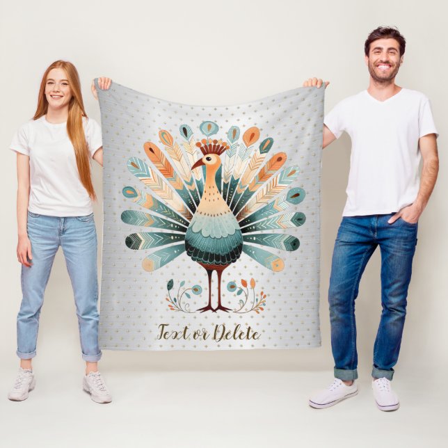 Happy Thanksgiving Colourful Turkey Golden Stars Fleece Blanket (In Situ)