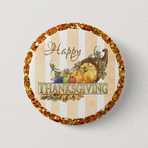 Happy Thanksgiving Cornucopia Button