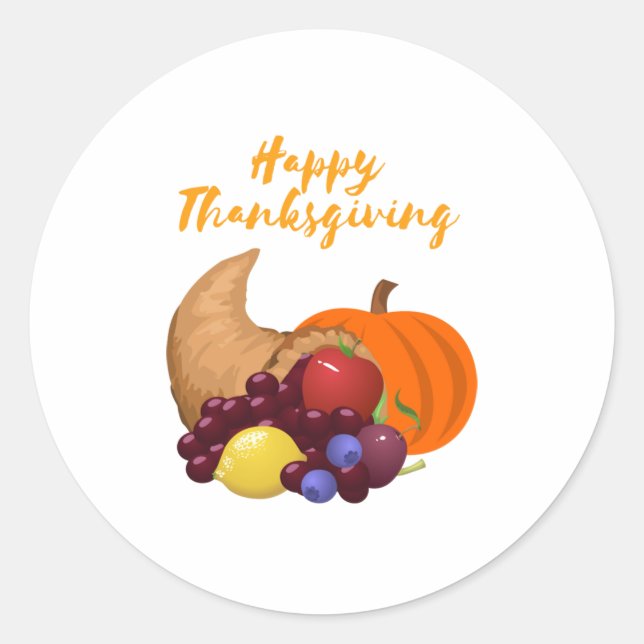 Happy Thanksgiving Cornucopia design Classic Round Sticker (Front)