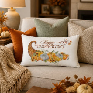 Happy Thanksgiving Cornucopia  Lumbar Pillow
