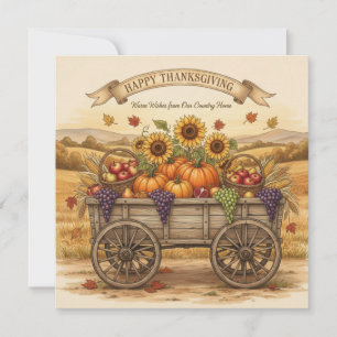 Happy Thanksgiving Country Wagon Fall Harvest Holiday Card