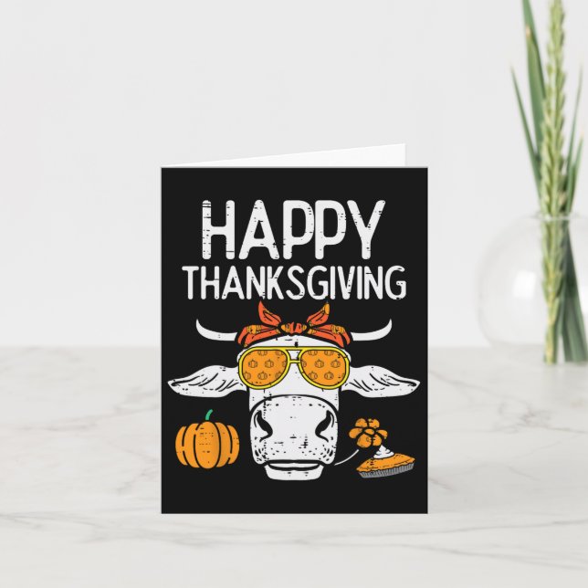 Happy Thanksgiving Cow Fall Autumn Farmer Men Wome Card (Front)