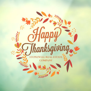 Happy Thanksgiving Custom Company Autumn Leaf Window Cling