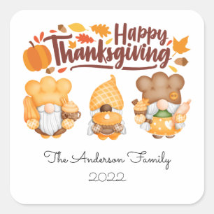 Happy Thanksgiving Custom Cute Gnome Stickers