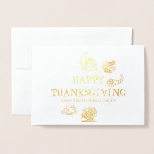 Happy Thanksgiving custom family name Holiday Foil Card
