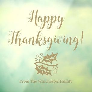 Happy Thanksgiving custom gold script foliage Window Cling