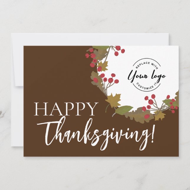 Happy Thanksgiving Custom logo Fall Foliage Holiday Card (Front)