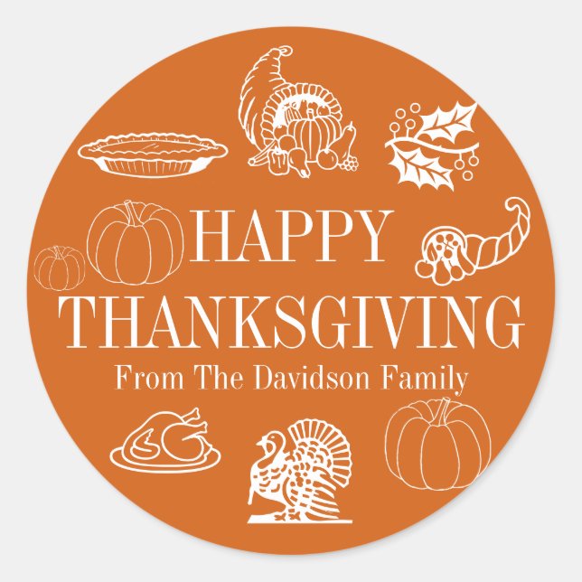Happy Thanksgiving custom name gift favour cute Classic Round Sticker (Front)