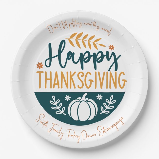Happy Thanksgiving Custom Paper Plate (Front)