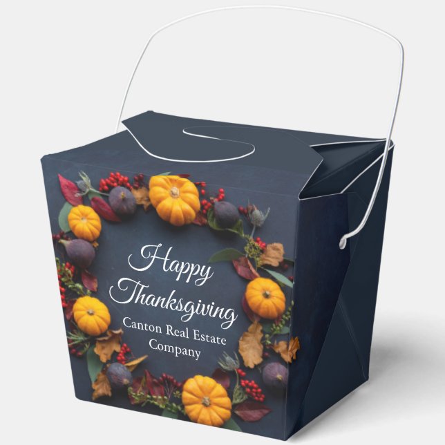 Happy Thanksgiving Custom Pumpkin Wreath Modern Favor Box (Front)