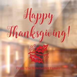 Happy Thanksgiving custom red script foliage cute Window Cling