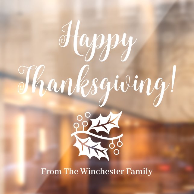 Happy Thanksgiving custom white script foliage Window Cling (Sheet 2)