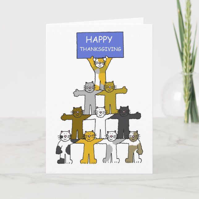 Happy Thanksgiving Cute Cartoon Cats Holiday Card (Front)