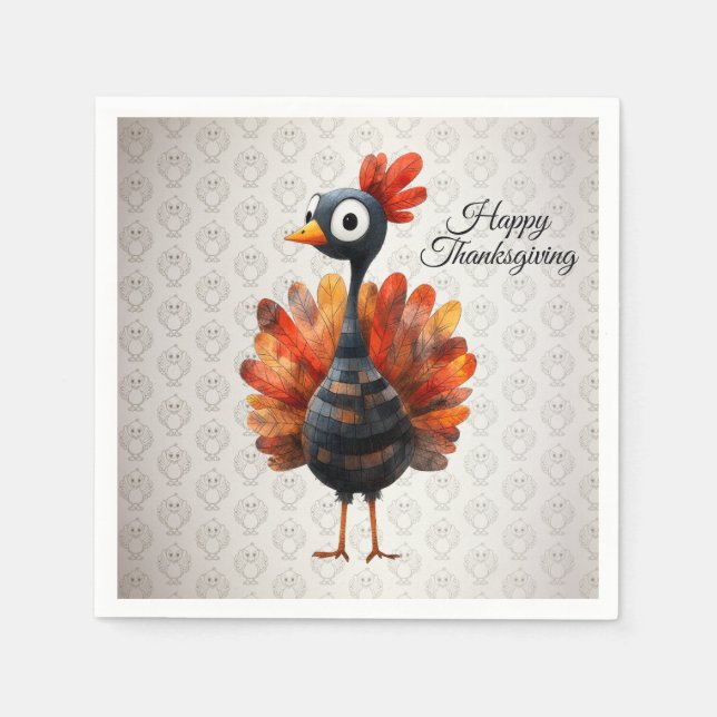 Happy Thanksgiving Cute Colourful Baby Turkey Napkin (Front)