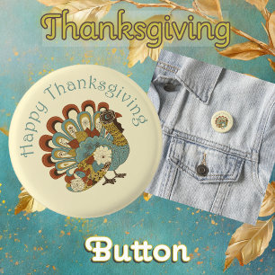 Happy Thanksgiving Cute Colourful Turkey 1 Inch Round Button