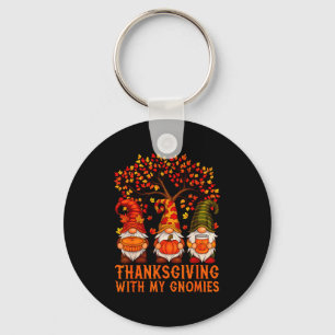 Happy Thanksgiving Cute Gnomes Pumpkin Autumn Leav Keychain